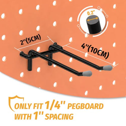 HUHOLE 10 Pack 4 Inch Double Arm Pegboard Hooks for 1/4" Peg Board - color: Black, size: 4 Inch