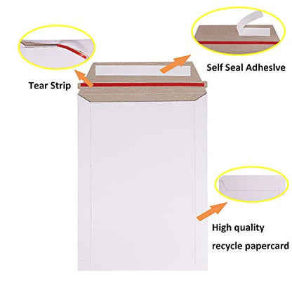 zmybcpack 100 Pack 6X8 inch Self Seal Photo Document Mailers Stay Flat White Cardboard Envelopes White Photography Mailers for CD, Photos, Document - size: 100 Pack 6X8 inch