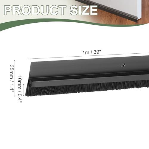 Door Sweep Aluminum Alloy Brush Sweeps, 0.4 Inch Black PP Brush 39"L x 1.4"W Fit for Gaps of Door Bottom - H-Shape Holder (Black) - color: Black, size: 0.4 Inch
