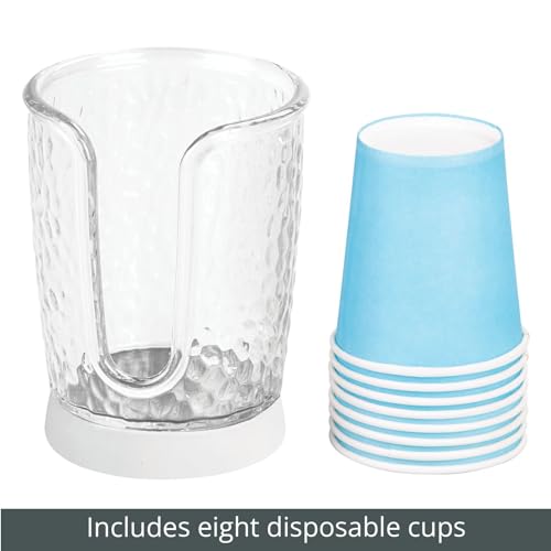 mDesign Plastic/Steel Compact Small Disposable Paper Cup Dispenser Storage Holder for Rinsing Cups on Bathroom Vanity Countertops - Rain Collection - Clear/White - color: Clear/White