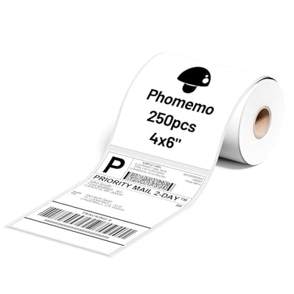 Phomemo 4x6 Thermal Label, Shipping Labels Pack of 250 4x6 Roll Labels, Compatible with Phomemo, Zebra, Rollo, Jadens and Other Thermal Printers - color: White-250