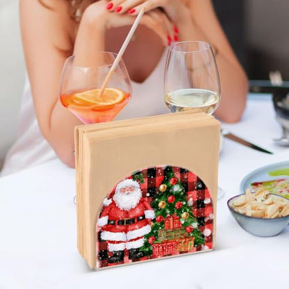 Buffalo Check Santa Napkin Holder for Table Acrylic Tissue Dispenser - color: Buffalo check pattern Santa Claus