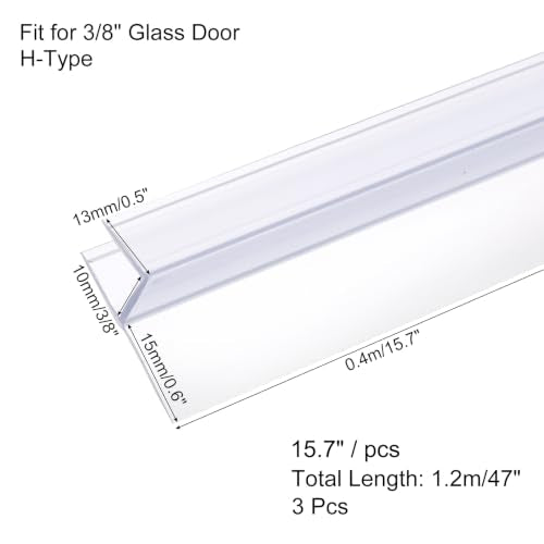 uxcell Shower Door Side Seal, H-Type Shower Door Sweep for 3/8" Glass 47" Long (15.7" x 3 Pcs), 3 Section Segmented Frameless Glass Door Seal Strip, Stop Shower Leaks, Clear - size: 3/8" Glass 47" Long