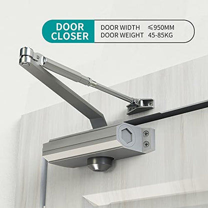 Automatic Door Closer Heavy Duty Fire Prevention Spring Hydraulic Aluminum Alloy Surface Mounted Residential Commercial Grade Door Closer Adjustable Speed Door Weights 99-187 Lbs Size2-Silver - size: Size2 Silver-Door Weight 99-187 Lbs