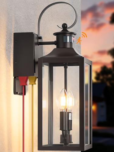 20" Brown Dusk to Dawn Motion Sensor Porch Lights with GFCI Outlet - color: Brown, size: 20 Inch Motion Sensor