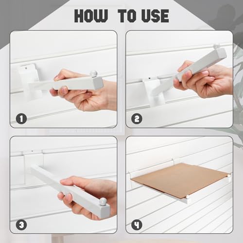 Hicarer 10 Pcs Slatwall Faceout, 12 Inch Metal Square Arm Hooks, White - color: White