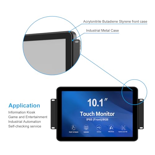 GreenTouch 10.1 inch 10 Points Front Waterproof Industrial Open Frame PCAP Touch Screen LCD Display Monitor 1280x800 Black - size: 10.1 IN