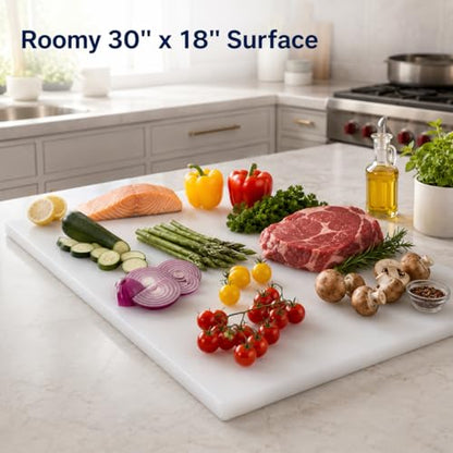 Commercial Cutting Board, Plastic Poly Kitchen Board Dishwasher Safe, Heavy Duty Food Prep Surface for Restaurant Use (30"L x 18"W x 0.57"Th) - color: White, size: 30"L x 18"W