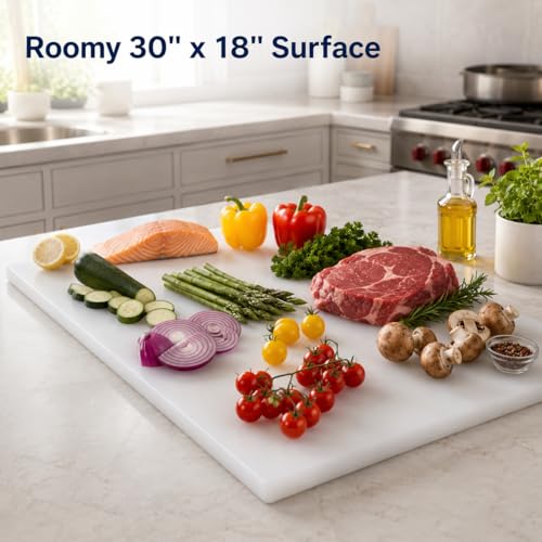 Commercial Cutting Board, Plastic Poly Kitchen Board Dishwasher Safe, Heavy Duty Food Prep Surface for Restaurant Use (30"L x 18"W x 0.57"Th) - color: White, size: 30"L x 18"W