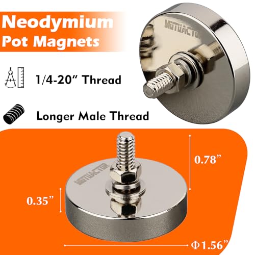 MUTUACTOR Heavy Duty Magnets,8PCS Super Strong Neodymium Rare Earth Magnets,185lbs Anti-Broken Magnetic Mount Round Magnets 1/4-20” Male Threaded for LED Lighting Camera Mount Tools Bracket - size: 185 lbs 1/4-20" Male 8pcs