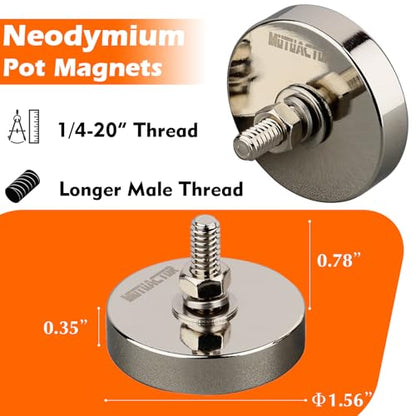 MUTUACTOR Heavy Duty Magnets,8PCS Super Strong Neodymium Rare Earth Magnets,185lbs Anti-Broken Magnetic Mount Round Magnets 1/4-20” Male Threaded for LED Lighting Camera Mount Tools Bracket - size: 185 lbs 1/4-20" Male 8pcs