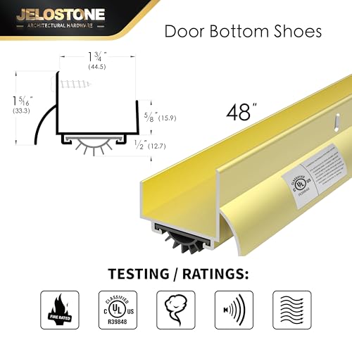 48" U-Shaped Aluminum Door Bottom Shoes with Drip Cap(Gold) - Fire Rated - 1-3/4"W x 1-5/16"H - Weather Stripping Seal for Exterior Doors, Vinyl Insert, JS-216DV - color: Gold, size: 1-3/4"W x 1-5/16"H x 48"L