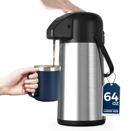 Coffee Carafe for Keeping Hot, 64OZ Airpot Coffee Dispenser with Pump - color: Stainless Steel, size: 64 Ounces