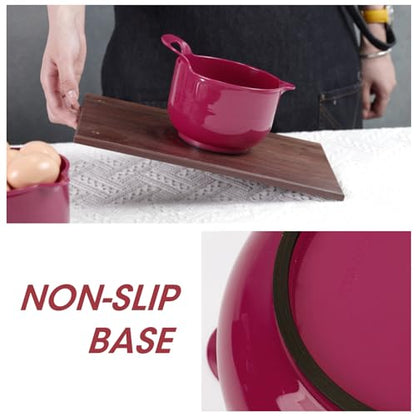 BoxedHome 4 Pack Nesting Mixing Bowl Set with Pour Spout and Handle, Non-Slip Bottom, BPA free Microwave & Dishwasher Safe(Deep Carmine) - color: Deep Carmine