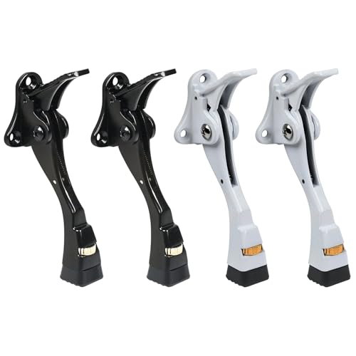 4 Packs Heavy Duty Kickdown Door Stopper, One Touch Adjustable Kickdown Door Stop for Heavy Doors, 4 in Metal Door Kickstand with Rubber Tip & Wall Protectors for Wide Doors