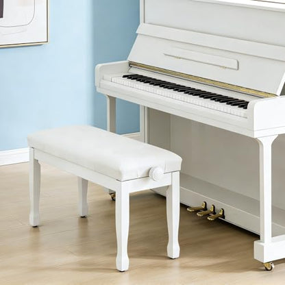 Adjustable Height Duet Piano Bench, Wooden Piano Stool with Waterproof Padded Cushion, Bench Seat for Vanity, Bedroom, Living Room, White - color: Duet-white
