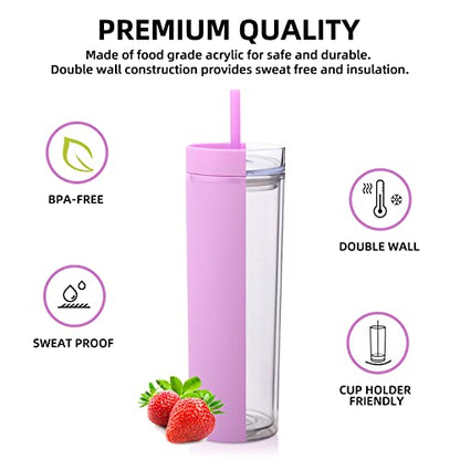 Volhoply 20oz Tumbler with Lid and Straw 8 Pack,Double Wall Plastic Skinny Tumblers Bulk,Reusable Travel Cute Coffee Mug,BPA Free Matte Acrylic Water Cups with Straw for Party,DIY Gift(Purple,8 Set) - color: Purple