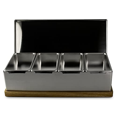 4 Slot Condiment Carrier with Stainless Holders & Silicone Lids - size: 4 Slot