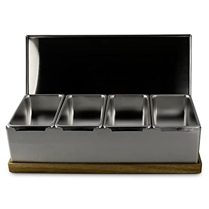 4 Slot Condiment Carrier with Stainless Holders & Silicone Lids - size: 4 Slot