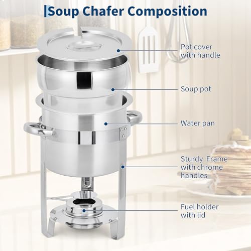 4 Pack Soup Chafing Dishes for Buffet 11QT Stainless Steel Soup Warmer Set with Lids & Fuel Holders,Round Food Warmer Pot for Catering Supplies Party - size: 11QT 4Pcs