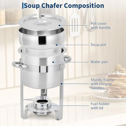 4 Pack Soup Chafing Dishes for Buffet 11QT Stainless Steel Soup Warmer Set with Lids & Fuel Holders,Round Food Warmer Pot for Catering Supplies Party - size: 11QT 4Pcs