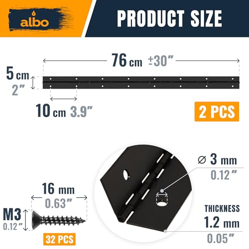ALBO 30" x 2" Piano Hinge Stainless Steel 304, Black, 2-Pack - color: Black, size: 30 Inch