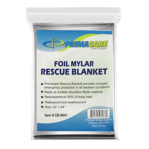 Primacare HB-10 Emergency Mylar Thermal Blankets – 10 Pack, 84" x 52", Silver – Reflective, Waterproof, Retains 90% Body Heat – for Survival, First Aid, Outdoors, Camping, EMS - color: Silver