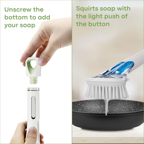RIMAY Soap Dispensing Dish Brush Dish Scrubber with Soap Dispenser Handle - color: White
