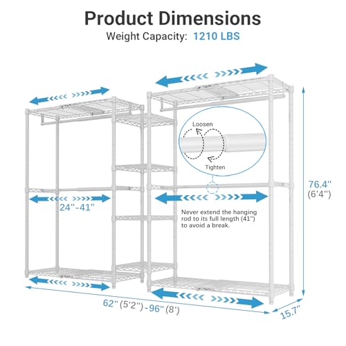 VIPEK X3 Expandable Heavy Duty Clothes Rack Closet Organizer System White - color: White, size: X3