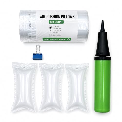 400 Count Air Pillows for Shipping, Inflatable Air Cushion Bags Roll with Pump, Leak-Proof Bag Stuffing for Shape, Reusable Packaging Filler Supplies for Shipping Moving Box, 3.54'' x 7.87''