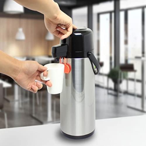 TrueCraftware- 3.0 Liter/ 101 oz Push Button Coffee Airpot Stainless Steel Body Glass Lined - Hot Beverage Coffee Chocolate Juice Tea Drinks Dispenser Ideal for Large Crowds for Any Occasion - size: 101.4 Ounces