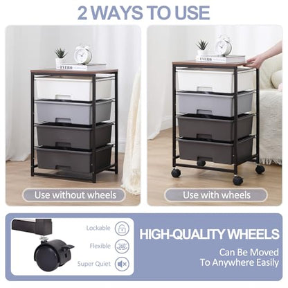 SYKIARIOL Rolling Cart with Drawers, 4-Drawer Utility Cart, Light Grey - color: Light Grey