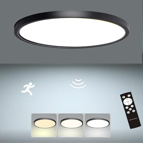 12in Motion Sensor Ceiling Light Indoor, 24W 2400LM, Black - color: Black, size: 12 inch 1 pack