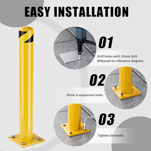 Safety Bollard Post, 36 Inch Height Steel Bollards, 4.5 Inch Diameter Parking Bollard, Yellow Powder Coated Safety Parking Barrier Post, for Traffic Sensitive Areas (36inch 2Pack)
