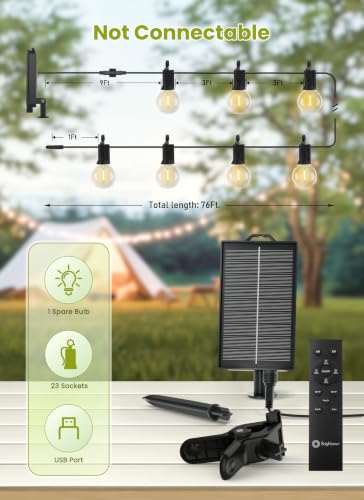 Brightown 76FT Solar String Lights Outdoor, IP65 Waterproof, Remote, Timer - size: 76Ft