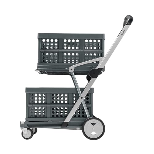 CLAX® The Original | Made in Germany | Multi Use Functional Collapsible Carts | Mobile Folding Trolley | Storage Cart Wagon | Shopping Cart with 2 Storage Crates | Platform Truck (Light Grey)