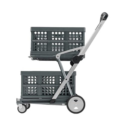 CLAX® The Original | Made in Germany | Multi Use Functional Collapsible Carts | Mobile Folding Trolley | Storage Cart Wagon | Shopping Cart with 2 Storage Crates | Platform Truck (Light Grey)