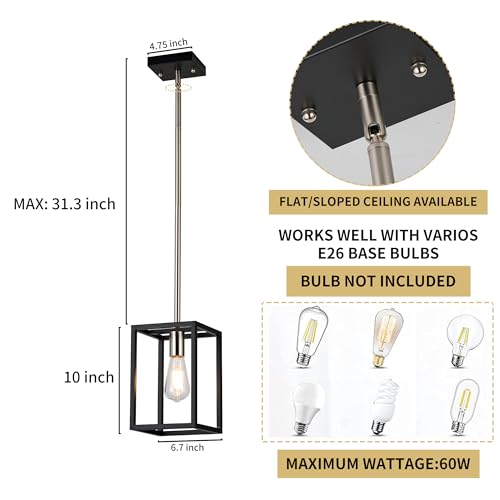 Single 1 Light Black and Brushed Nickel Modern Industrial Pendant Lighting Fixture Hanging Ceiling Light for Dining Room Living Room - color: Black & Brushed Nickel, size: 1 Lights
