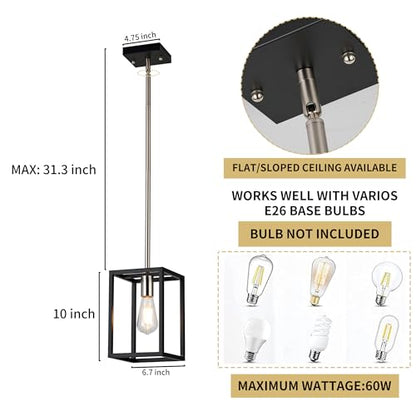 Single 1 Light Black and Brushed Nickel Modern Industrial Pendant Lighting Fixture Hanging Ceiling Light for Dining Room Living Room - color: Black & Brushed Nickel, size: 1 Lights