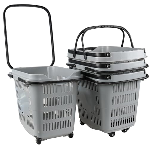 50 L Plastic Rolling Shopping Basket with Handles, 4 PCS