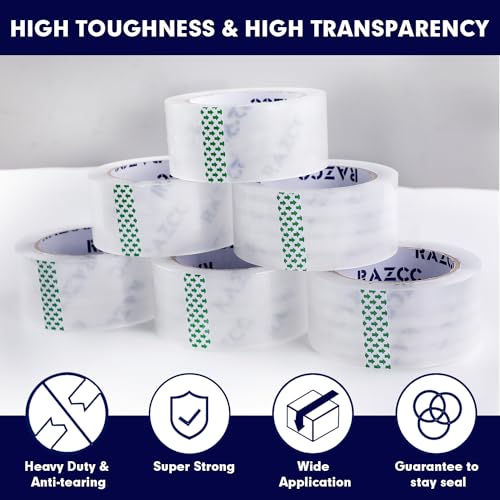RAZCC Packing Tape, 24 Rolls Clear Heavy Duty Packaging Tape with Dispensers for Packing Shipping Moving Mailing, Thicker Sealing Tape -1.88" x 65 Yards Per Roll, 1560 Total Yards - size: 1.88"-24 Rolls