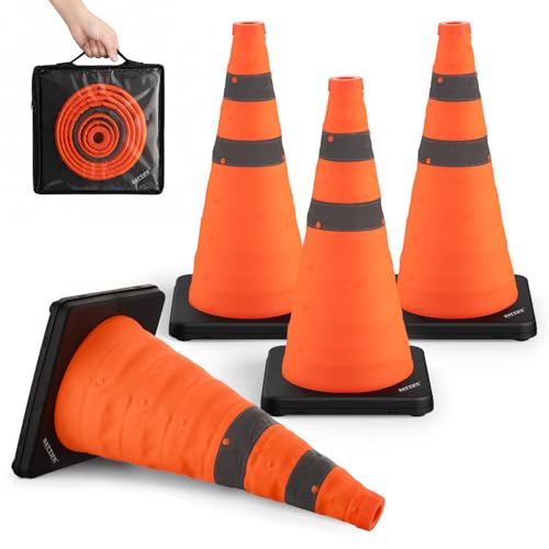 BATTIFE 18 Inch Collapsible Traffic Safety Cones Orange Plastic Base 4 Pack - size: 18inch