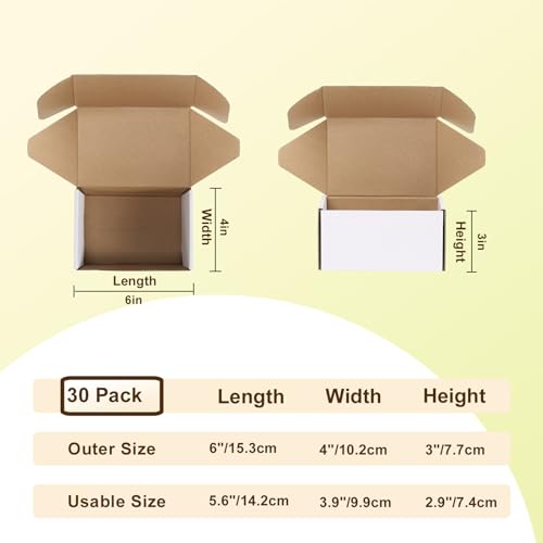 WIFTREY 6X4X3 Shipping Boxes Set of 30, 6X4X3 White Corrugated Cardboard Box for Packaging Small Business, Gift Packing, Mailing, Moving - color: White 30 Pack, size: 6x4x3