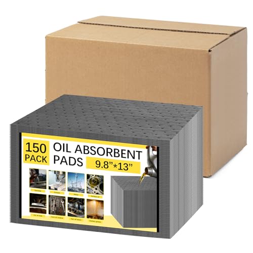 150 Pack Oil Absorbent Pads, Polypropylene oil Spill Mat 9.8 x 13 Inch Water Absorbent Garage Accessories Dry Oil Pads Reusable Absorbing Protecting Sheets for Automotive, Workshop, Basement, Home - color: Gray, 150 Pcs