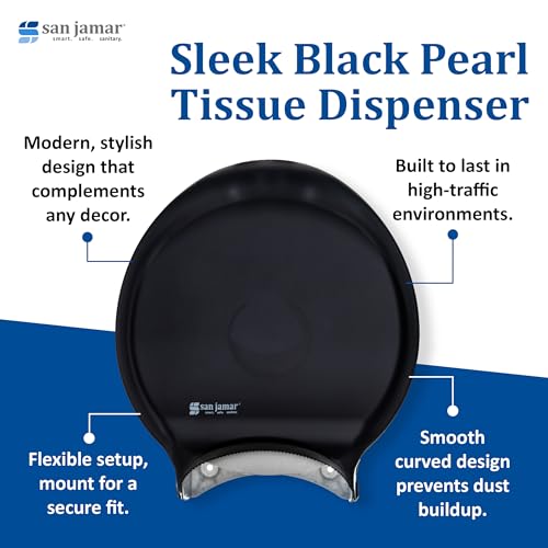 San Jamar R6000TBK 3.125 Mandrel Stainless Steel Pearl Single Jumbo Roll Toilet Tissue Dispenser, 12.9" Width, 14.9" Height, 5.8" Depth, Minimum 3.25" Core Diameter, 12" JBT Roll Capacity, Black Color