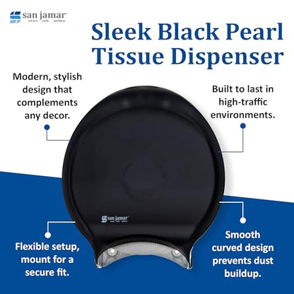 San Jamar R6000TBK 3.125 Mandrel Stainless Steel Pearl Single Jumbo Roll Toilet Tissue Dispenser, 12.9" Width, 14.9" Height, 5.8" Depth, Minimum 3.25" Core Diameter, 12" JBT Roll Capacity, Black Color