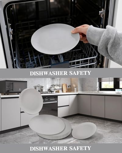 32pcs Light Grey Plastic Plates Reusable for Outdoor BBQ Camping - color: Light Drey