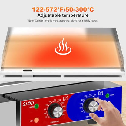 29’’ * 16’’ Commercial Electric Countertop Griddle -110V Flat Top Griddles w/ 122-572°F Adjustable Temperature and Non-Stick, 3000W Stainless Steel Electric Griddle w/ 10mm Thick Cast Iron - size: 29 INCH