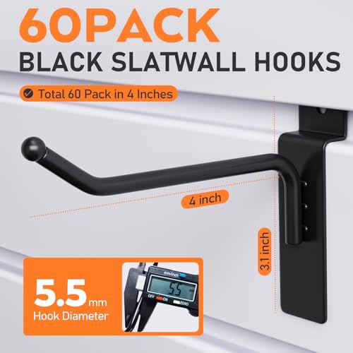 INCLY 60 Pack Slatwall Hooks, 4 Inch Slat Wall Hanging Hook and Hanger - size: 4 Inches