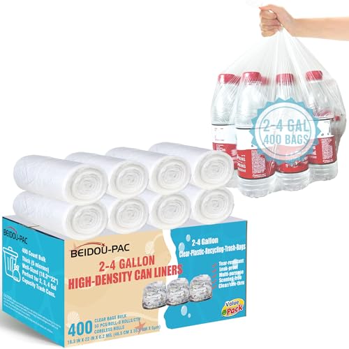 BEIDOU-PAC 2-4 Gallon Trash Bags, 400 Count Bulk, Clear Plastic Recycling Bags, Small Multi-purpose Garbage Bags for Business Home Bathroom Kitchen Commercial and Industrial - style: 2-4 Gallon |400 Count